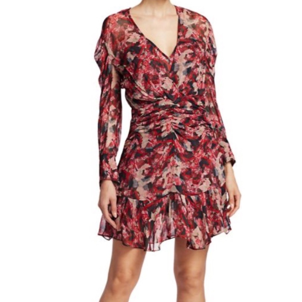 IRO Wick Long-Sleeve Ruched Flounce Dress